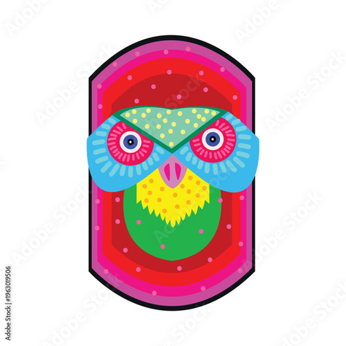 Vibrant traditional owl mask vector for Pohela Boishakh celebration. Colorful Bengali folk art illustration for festivals, Mongol Shobhajatra, and cultural events. Editable EPS format. Bangla New Year