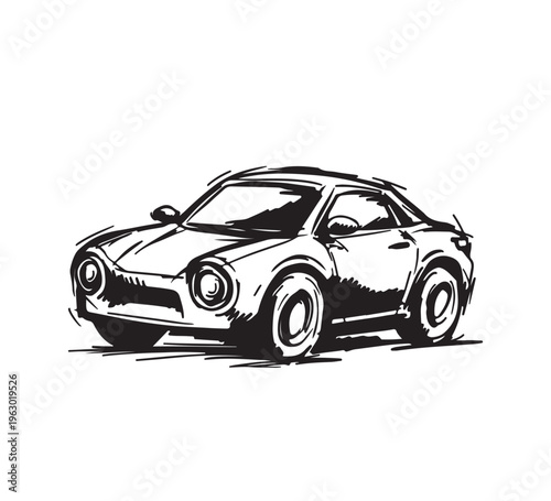Dynamic hand-drawn sketch of a compact sports car, showcasing classic automotive design and energetic artistic style, perfect for vintage vehicle enthusiasts