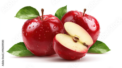 Red apple whole pieces set isolated on white background