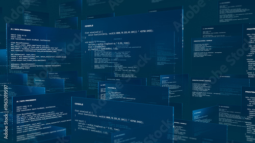 Screens display programming code for artificial intelligence task