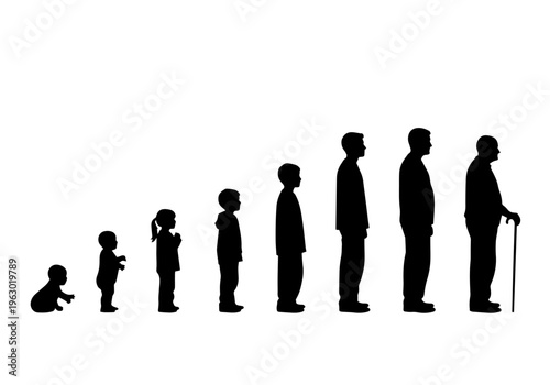 Tableau sur toile Human life cycle silhouettes from baby to old man vector illustration