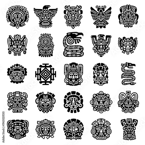 Aztec and Mayan geometric symbols and tribal ornaments big vector collection