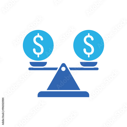 icon an economic equality with balanced scale and dollar currency symbols, isolated against a clean background.