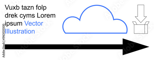 Cloud technology, data storage, file downloading, digital sharing, server systems, internet connectivity. Cloud with arrow pointing to a box. Cloud technology and data storage concept