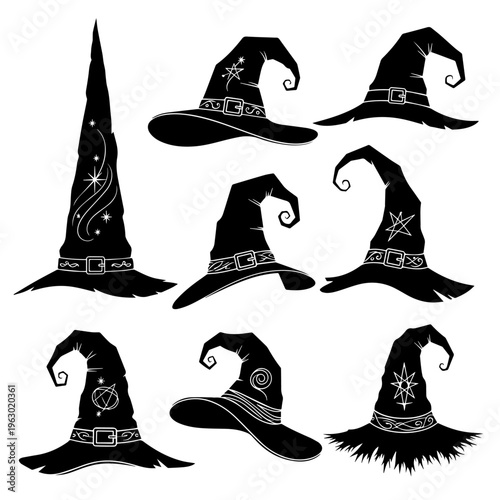 Stylish witch hat silhouettes combined with spooky and fun Halloween quotes