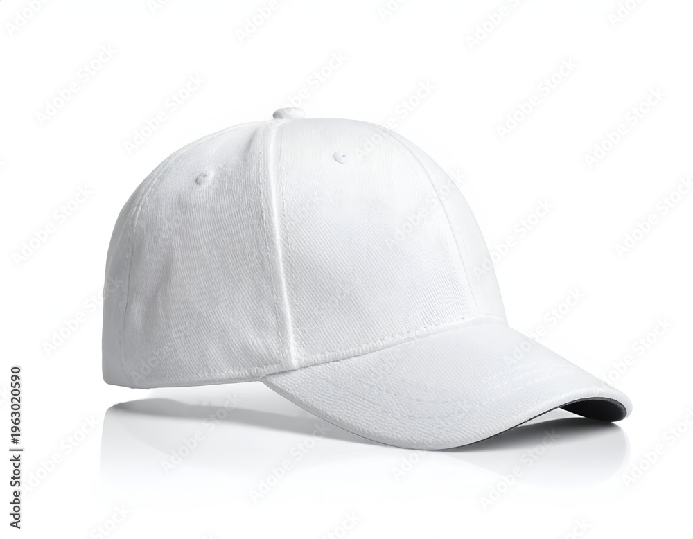 Fototapeta premium Clean white baseball cap with subtle stitching on white background