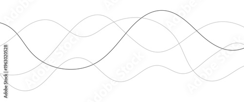 Curved black long lines seamless wave pattern. Thin line wavy abstract vector background. Wavy line horizontal divider wavy pattern. Curve line art striped. Abstract wave elements. Vector illustration