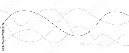 Curved black long lines seamless wave pattern. Thin line wavy abstract vector background. Wavy line horizontal divider wavy pattern. Curve line art striped. Abstract wave elements. Vector illustration