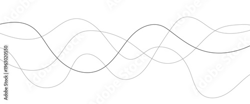 Curved black long lines seamless wave pattern. Thin line wavy abstract vector background. Wavy line horizontal divider wavy pattern. Curve line art striped. Abstract wave elements. Vector illustration