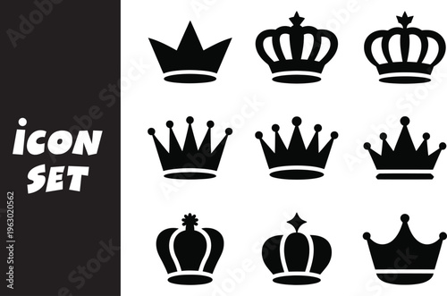 A collection of various royal crowns and tiaras for kings and queens, symbolizing power and luxury, with different shapes and designs, used for decoration or representation