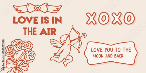 Valentine s day themed illustration with cupid roses and loving messages