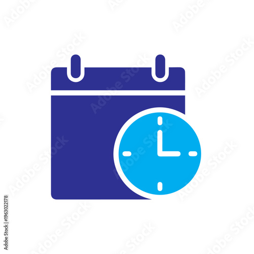 Blue calendar graphic is paired with a cyan clock icon representing daily deadlines and timely organization concepts.