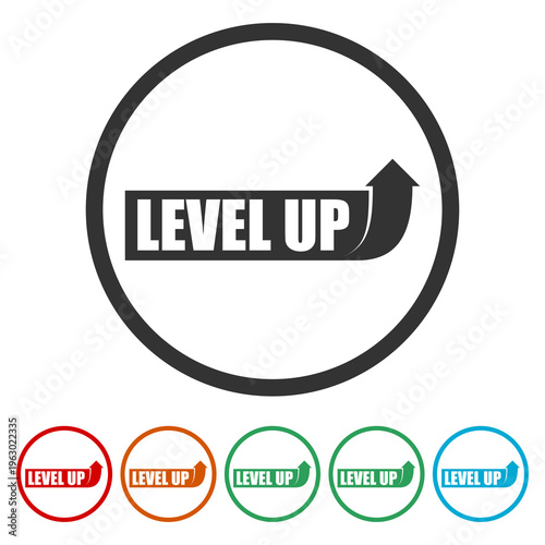 Level up with arrow icon. Set icons in color circle buttons