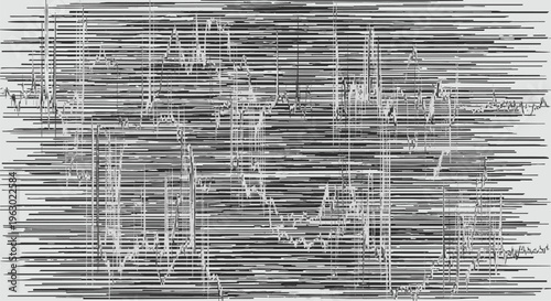 Dense abstract background composed of numerous horizontal lines forming a complex texture with fluctuating peaks and valleys, like a digital waveform.