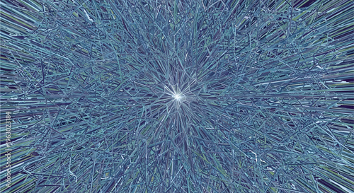 Immersive abstract background presenting a dense, chaotic network of lines radiating from a central bright point, creating a dynamic warp-speed tunnel effect.