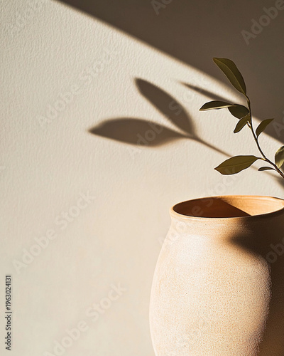 Ceramic Vase with Greenery and Shadow Play, Lifestyle Backdrop