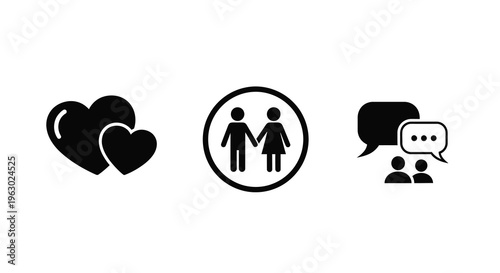 Love communication and relationships represented by simple icons silhouette