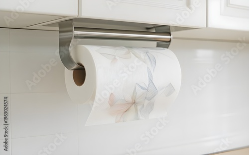 Soft and Absorbent Decorative Printed Kitchen Tissue Paper Roll Hanging on a Wall