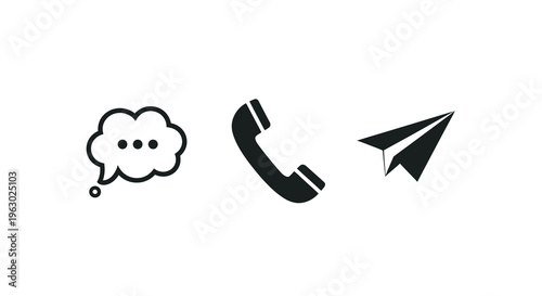 Communication icons speech bubble phone and paper airplane silhouette