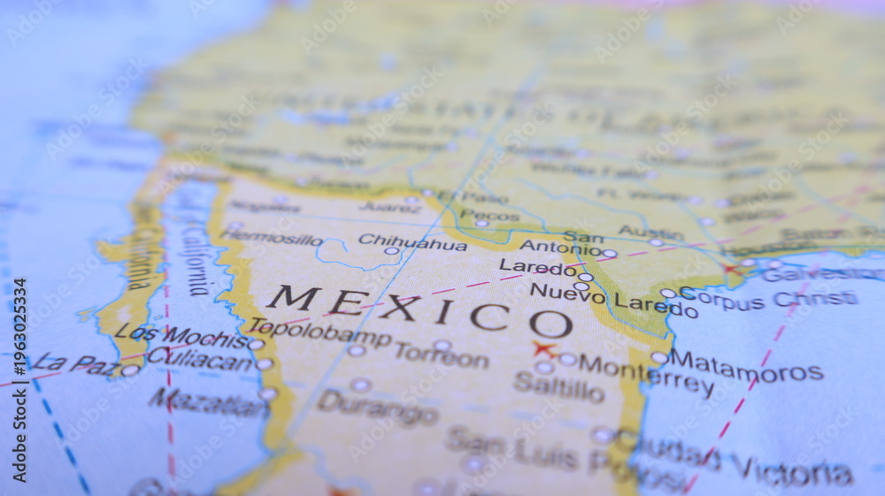 Obraz premium Mexico on World Map Close Up, Travel Destination