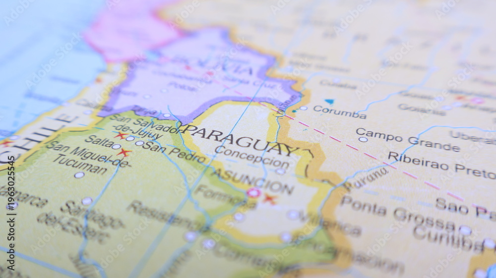Obraz premium Paraguay Map Detail: Travel and Geography Concept