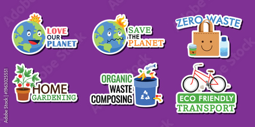 Illustrations promoting environmental awareness and sustainable living practices