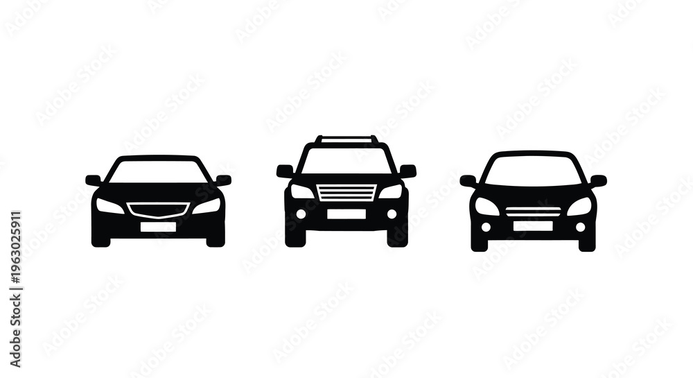 Obraz premium Three vehicle silhouettes displayed in a minimalist black design silhouette