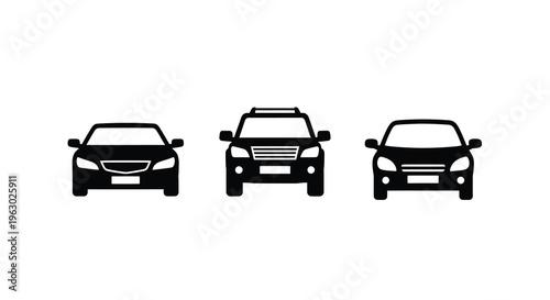 Three vehicle silhouettes displayed in a minimalist black design silhouette