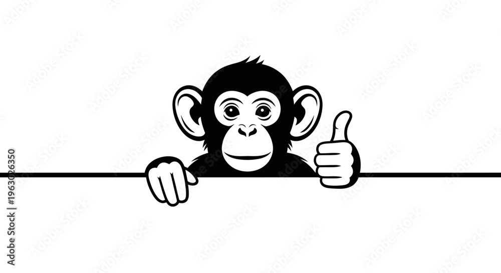 Fotografie Cute Monkey Showing Thumbs Up Gesture.