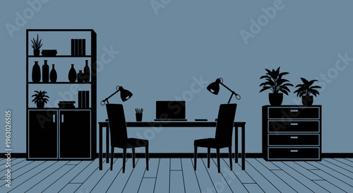 Modern Home Office Setup with Two Desks and Chairs.