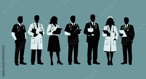 Diverse Group of Medical Professionals Silhouettes Standing Together.