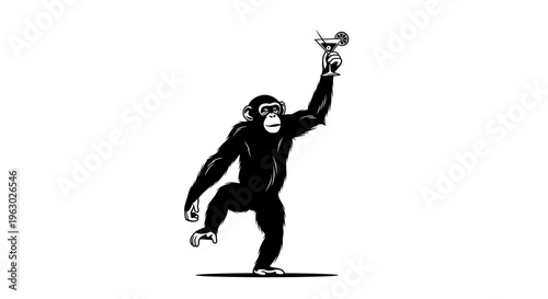 Chimpanzee Holding Microphone in a Dynamic Pose.