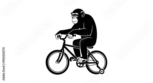 Chimpanzee Riding a Bicycle with Training Wheels.
