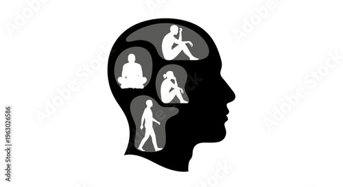 Silhouette of a human head with internal mental states depicted.