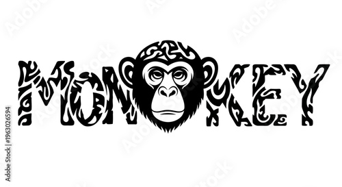 Monkey Word Art with Realistic Face Illustration.