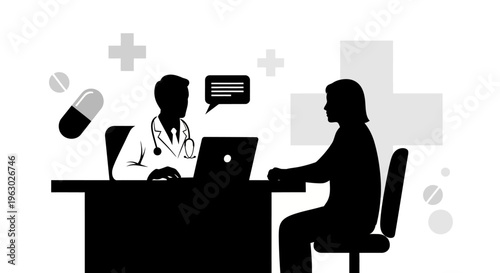 Doctor consulting patient in medical office setting.
