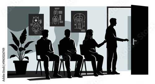 People waiting in a doctors office for medical attention.