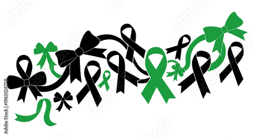 Collection of Black and Green Awareness Ribbons.