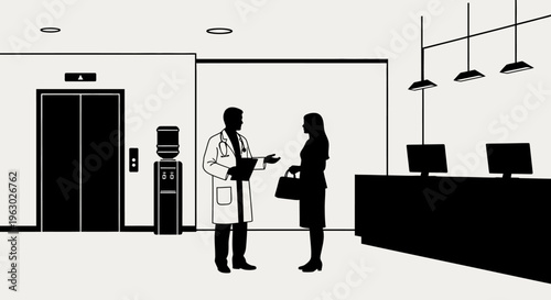 Doctor and patient discussing medical information in a clinic.
