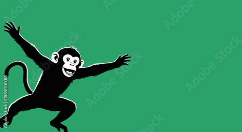 Playful Monkey Silhouette with Wide Arms and Happy Face.