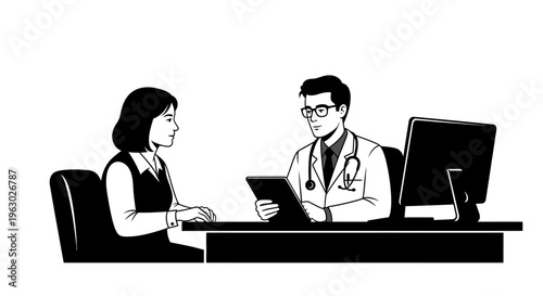 Doctor Consulting Patient in Medical Office Setting.