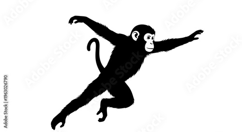 Silhouette of a monkey in a dynamic running pose.