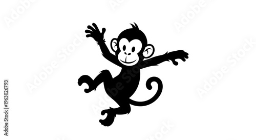 Playful Silhouette of a Happy Monkey Dancing Joyfully.