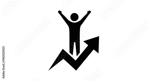 Silhouette of a person celebrating success on a rising graph.