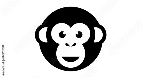 Simple Black and White Monkey Face Icon.