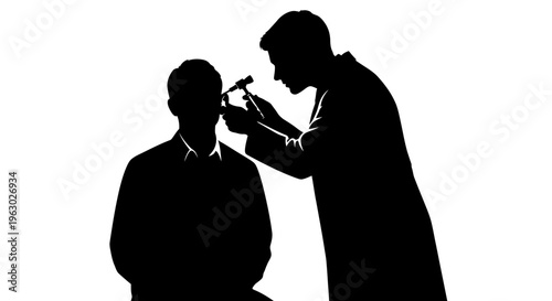 Doctor Examining Patient Ear Silhouette Medical Examination.
