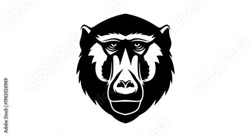 Stylized Black and White Illustration of a Baboons Face.