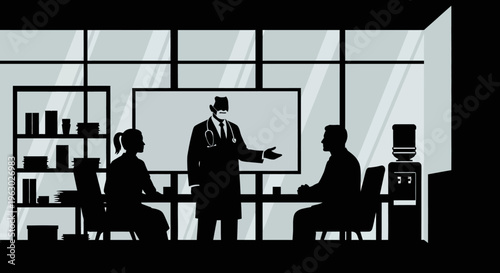 Doctor presenting to colleagues in a meeting room.