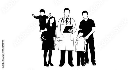 Doctor With Family And Children Illustration.