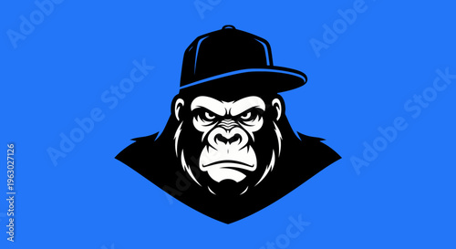 Stylized Gorilla Head Wearing a Baseball Cap Illustration.